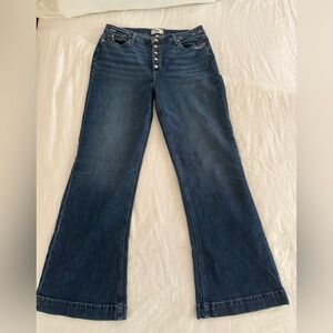 PAIGE Lennah Jeans with exposed button fly. Wide leg and tailored cuff.